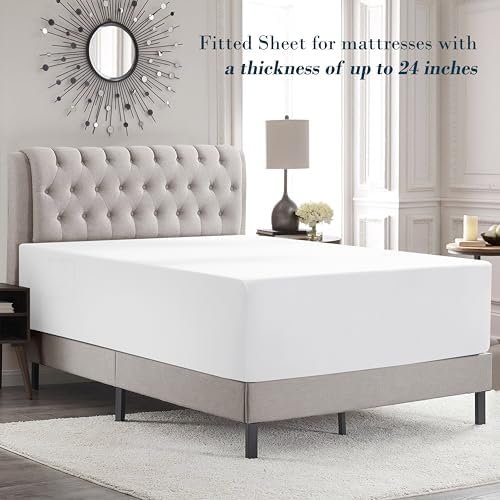 Mocassi Queen Size 4-Piece Bed Sheet Set - 1800 Premium Hotel Quality Microfiber 18-24 Inches Extra Deep Pocket Fitted Sheet- Luxury Soft, Breathable, Wrinkle, and Fade Resistant, White - Image 3