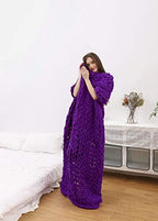 Chunky Knit Throw Blanket Chenille Yarn Soft Cozy Bulky Knitted Blanket for Sofa Bed Chair Large Hand Made Boho Home Decor Purple 40x48 - Image 2
