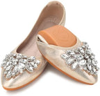 KUNWFNIX Women Ballet Flats Rhinestone Wedding Ballerina Shoes Foldable Sparkly Comfort Slip on Flat Shoes by KUNWFNIX
