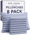 Queen Pillow Cases - 8 Pack Pillowcase Covers - 20" x 30" (Blue Stripes) by CGKUnlimited