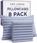 Queen Pillow Cases - 8 Pack Pillowcase Covers - 20" x 30" (Blue Stripes) by CGKUnlimited