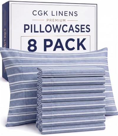 Queen Pillow Cases - 8 Pack Pillowcase Covers - 20" x 30" (Blue Stripes) by CGKUnlimited
