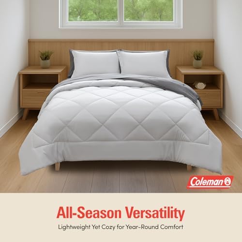 Coleman Queen Comforter Set Reversible Bed-in-a-Bag– Double-Sided Color Options, All-Season Comforter + Shams + Sheets – Perfect for Home, Cabin or Camp Use, Silver/Gray - Image 4