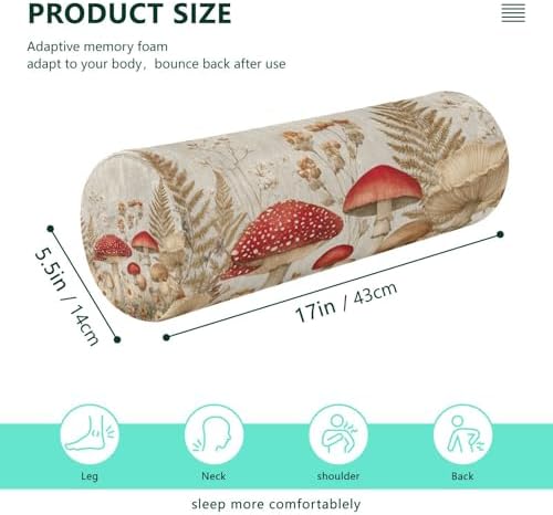 Watercolor Forestm Mushroom Beige Neck Roll Pillow Bolster Round Health Memory Foam Long Cervical Cylinder Pillows with Removable Washable Cover for Body Bed Legs Back Yoga - Image 2