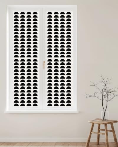 Window Privacy Film Frosted, Black Boho Reusable Static Cling Window Tints, Middle Century Geometric Abstract Art Heat Control Windows Films for Offices, Balcony, 29.5 x 118 Inches - Image 2