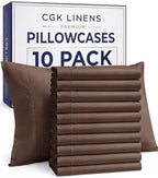 Queen Pillow Cases - 10 Pack Soft Pillowcase Covers - 20" x 30" (Brown) by CGKUnlimited