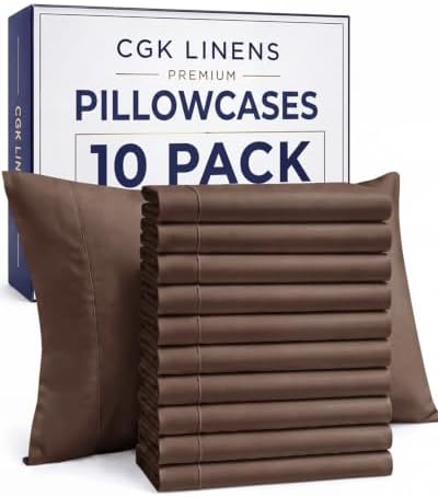 Queen Pillow Cases - 10 Pack Soft Pillowcase Covers - 20" x 30" (Brown) by CGKUnlimited