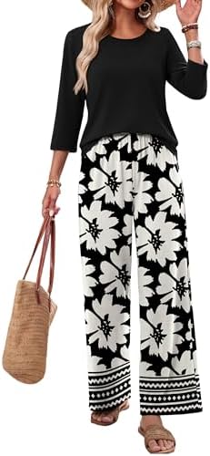 WIHOLL Two Piece Sets for Women Lounge 3/4 Length Sleeve Womens Tops Graphic Pants with Pockets Summer Outfits 2026 - Image 3