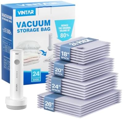 VINTAR 24 Pack Vacuum Seal Bags for Clothing Travel with Wireless Pump by VINTAR