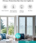 Window Privacy Film Frosted, Pale Blue Botanical Reusable Static Cling Window Tints, Vintage Florals Geometric Minimalist Heat Control Windows Films for Offices, Balcony, 29.5 x 118 Inches - Image 6