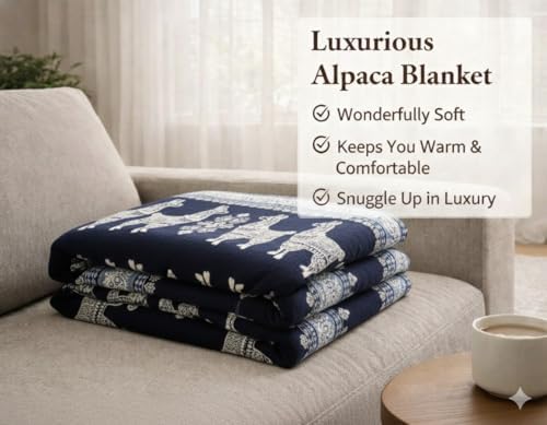 Alpaca Blanket Throw 78x47 in | Ultra Soft, Non-Itchy & Breathable | Premium Alpaca Wool Blanket | Warm, Hypoallergenic Natural Fiber | Handmade Luxury Throw for Sofa, Bed or Travel. Blue Lama - Image 5