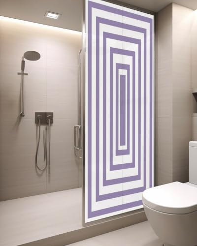 Window Privacy Film Frosted, Purple White Geometric Static Cling Door Window Covering, Square Minimalist Modern UV Blocking Windows Film for Office, Hotel, Bedroom, 29.5 x 78.7 Inches - Image 3