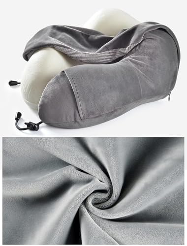 QUQUQ Travel Neck Pillow for Sleeping Memory Foam Travel Neck Pillow Cushion Support for Airplane Sleeping Comfortable(Grey) - Image 4