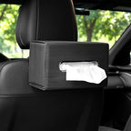 JEYODA Hanging Tissue Holder for Car Headrest – Wood Grain Leather Car Tissue Box Cover, Fits 120 Regular Size Tissue, Paper Dispenser Storage Box for Car Home Office Use (BLACK) by JEYODA