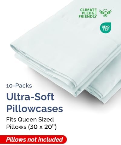 Queen Pillow Cases - 10 Pack Soft Pillowcase Covers - 20" x 30" (Ice Blue) - Image 2