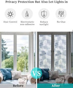 Window Privacy Film Frosted, Navy Blue Botanical Reusable Static Cling Window Tints, Summer Palm Leaves Foliage Tropical Heat Control Windows Films for Offices, Balcony, 29.5 x 118 Inches - Image 6