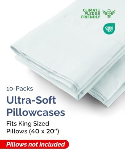 King Pillow Cases - 10 Pack Soft Pillowcase Covers - 20" x 40" (Ice Blue) - Image 2