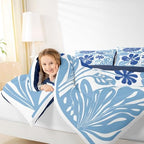 Erosebridal Abstract Blue Flower Queen Comforter Set for Kids Boho Floral Bedding Sets Retro Vintage Aesthetic Quilt for Girls Teens Women Bedroom Modern Minimalist 70S Bedding Comforter Sets - Image 4