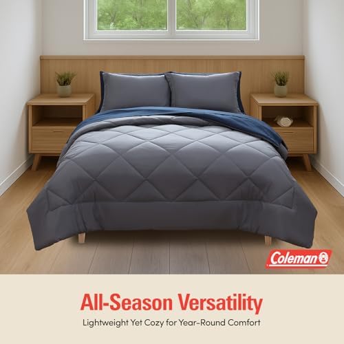Coleman Twin Comforter Set Reversible Bed-in-a-Bag– Double-Sided Color Options, All-Season Comforter + Shams + Sheets – Perfect for Home, Cabin or Camp Use, Navy/Gray - Image 4