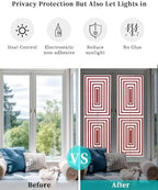 Window Privacy Film Frosted, Red White Geometric Reusable Static Cling Window Tints, Square Minimalist Modern Heat Control Windows Films for Offices, Balcony, 29.5 x 118 Inches - Image 6
