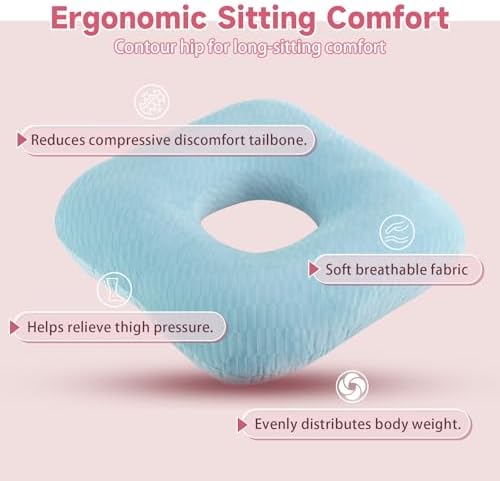 Anti-Slip Wheelchair Cushions, Bed Sore Cushions for Butt, Ergonomic Innovations Orthopedic Donut Pillow, Medical Seat Cushion for Sciatica, Back, Coccyx, Pressure Sore (L-Blue) - Image 2