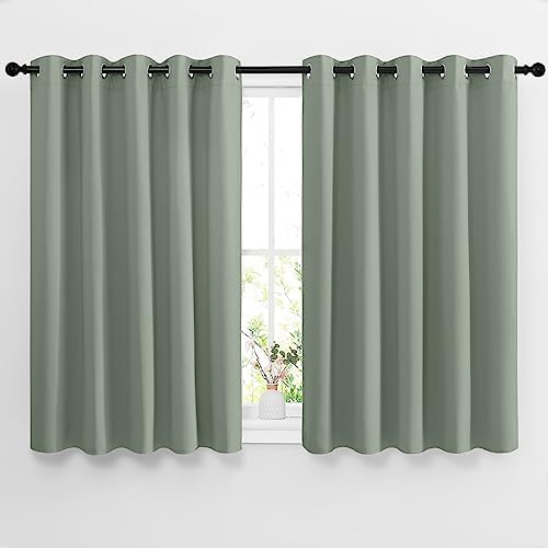 NICETOWN Blackout Greyish Blue Curtains for Bedroom - Window Treatment Thermal Insulated Grommet Solid Drapes Energy Saving Sound Reducing for Basement, 2 Panels, W66 x L54 by NICETOWN
