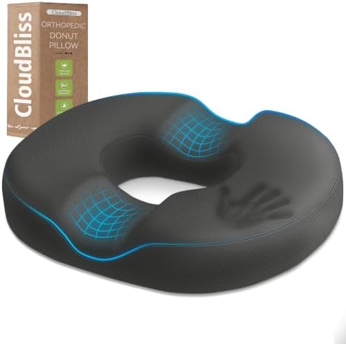 CloudBliss Donut Pillow Stadium Seat Cushion for Tailbone Pain Relief and Hemorrhoids, Memory Foam Seat Chair Cushion, Portable Seat Cushions for Bleachers, Car, Home & Office by CloudBliss