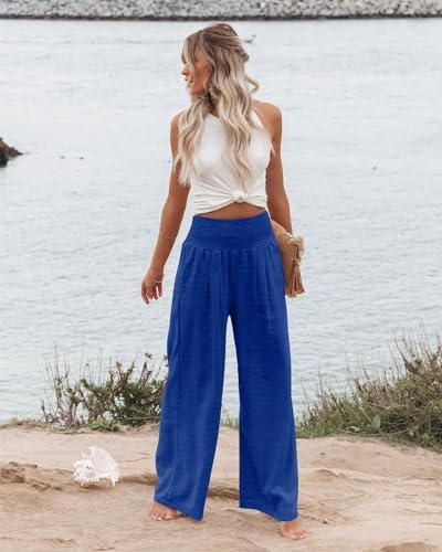 Angerella Womens Elastic High Waisted Palazzo Pants Casual Wide Leg Long Lounge Pant Trousers with Pocket - Image 2