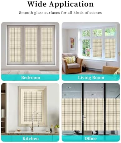 Window Privacy Film Frosted, Beige Brown Plaid Static Cling Door Window Covering, Vintage Farmhouse Checkered Rustic UV Blocking Windows Film for Office, Hotel, Bedroom, 29.5 x 78.7 Inches - Image 7