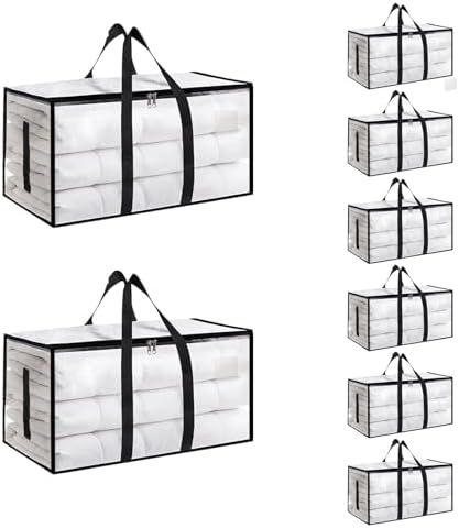 Moving Bags Extra Large 8 Pack - Heavy Duty Storage Totes with Wrap-Around Handles & Reinforced Zippers - Foldable Moving Box Alternative, Water-Resistant for Dorm, Closet & Under Bed Storage (Clear) by Unknown