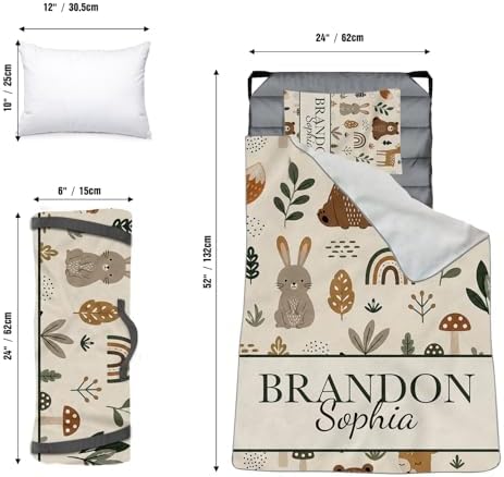 Personalized Toddler Nap Mat for Boys, Custom Name Kids Sleeping Mat for Preschool, Daycare Cot Nap Mat with Corner Straps, Roll-Up Slumber Mat with Soft Blanket & Pillow - Image 2