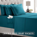 Elegant Comfort Luxury Soft 6-Piece 1500 Premium Hotel Quality Bed Sheet Set with Extra Deep Pockets 18-24 Inch, Wrinkle Free, Storage Pockets, Extra Deep Pocket 6PC Sheets, Cal King, Marine Teal - Image 5