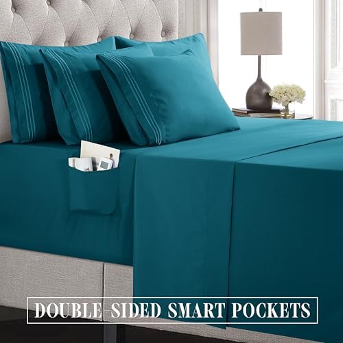 Elegant Comfort Luxury Soft 4-Piece 1500 Premium Hotel Quality Bed Sheet Set with Extra Deep Pockets 18-24 Inch, Wrinkle Free, Storage Pockets, Extra Deep Pocket 4PC Sheets, Twin XL, Marine Teal - Image 5