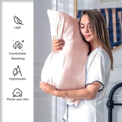 Suatien Mulberry Silk Pillow Cases 2 Pack Queen Size, Coral - Image 3
