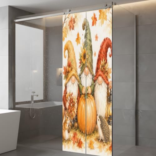 Window Privacy Film Frosted, Fall Pumpkins Static Cling Door Window Covering, Thanksgiving Autumn Gnomes Maple Leaves UV Blocking Windows Film for Office, Hotel, Bedroom, 29.5 x 78.7 Inches - Image 5