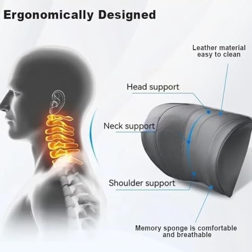 Adjustable U-Shaped Car Headrest Pillow, 180° Head Neck Pillow for Driving Support Seat Ergonomic Design Leather Comfortable Short Trips Supporting Long Ride Travel Sleeping Essentials(Leather-Brown) - Image 3