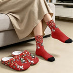 Jeiento Winter Fuzzy Slipper and Crew Socks for Women,Adult Slip-on Close Toe House Slipper,Flat Comfort home Slides - Image 3