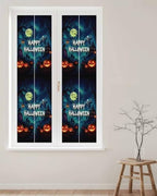 Window Privacy Film Frosted, Halloween Reusable Static Cling Window Tints, Blue Spooky Pumpkin Ghost Moonlight Castle Heat Control Windows Films for Offices, Balcony, 29.5 x 118 Inches - Image 2