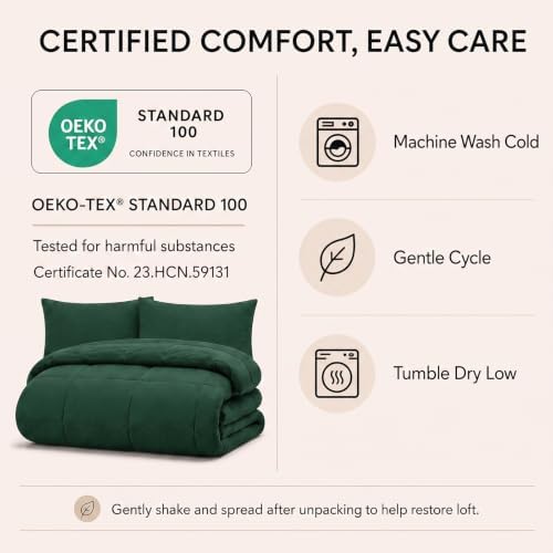 CozyLux Twin Comforter Set Emerald Green - 5 Pieces Bed in a Bag - Image 6