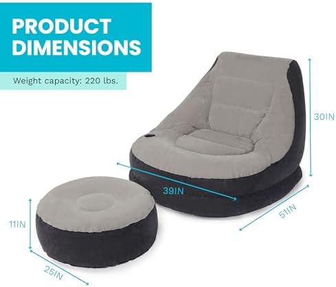 Intex Ultra Lounge Inflatable Chair with Ottoman Foot Rest - Image 2