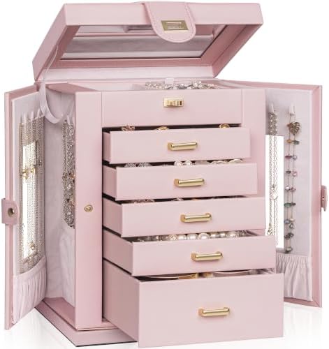 AKOZLIN 6-Tier Jewelry Box Organizer 5 Drawers Storage M-L Pink by AKOZLIN