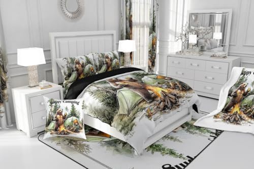 Erosebridal Happy Camping Toddler Bedding Set,RV Camper Comforter Sets for Travel Trailer Bunk,Forest Bear Quilt Bed Set for Boys Girls,Rustic Farmhouse Bedroom Decor,1 Pillowcase Breathable - Image 6