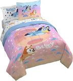 Jay Franco Bluey & Bingo Queen Comforter Set - 7 Piece Bedding Includes Sheet Set & Pillow Covers - Super Clouds & Stars Cozy Bedding by JayFranco