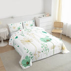 Erosebridal Watercolor Floral Bedding Set Twin Size, Mint Green Beige Flower Comforter Set for Teens Adult Women, White Modern Minimalist Quilt Plant Branches Pastoral Duvet Insert, 1 Pillow Case - Image 3