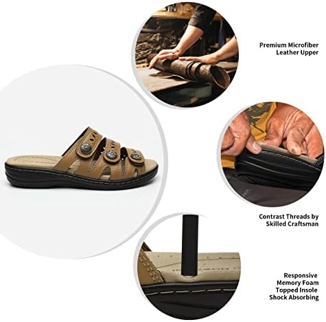 Women's Comfort Leather Slides Lightweight Flat Sandals Cute Slip On Casual Walking Slippers - Image 4