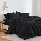 Love's cabin Seersucker Black Full Comforter Set, 7-Piece Bed in a Bag by Lovescabin