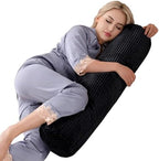 1 MIDDLE ONE Body Pillow for Adults, Long Bolster Pillow for Bed, Decorative Round Roll Hug Pillow with Corduroy Cover(Black, 35x7.87 Inch) by 1MIDDLEONE