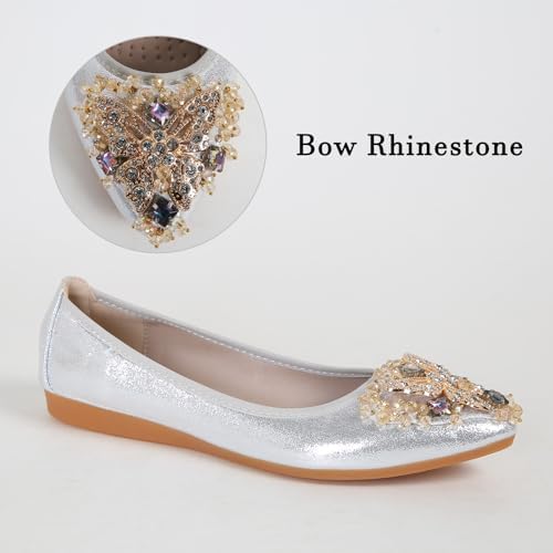 VYKF Womens Ballet Flats Foldable Rhinestone Pointed Toe Wedding Shoes Comfortable Slip on Flat Shoe - Image 3