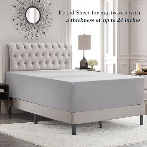 Mocassi Cal King Size 4-Piece Bed Sheet Set - 1800 Premium Hotel Quality Microfiber 18-24 Inches Extra Deep Pocket Fitted Sheet- Luxury Soft, Breathable, Wrinkle, and Fade Resistant, Silver - Image 3