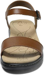 Women's Classic Flat Sandals Leather Open Toes Memory Foam One Band Ankle Strap Adjustable Slip On Shoes - Image 5